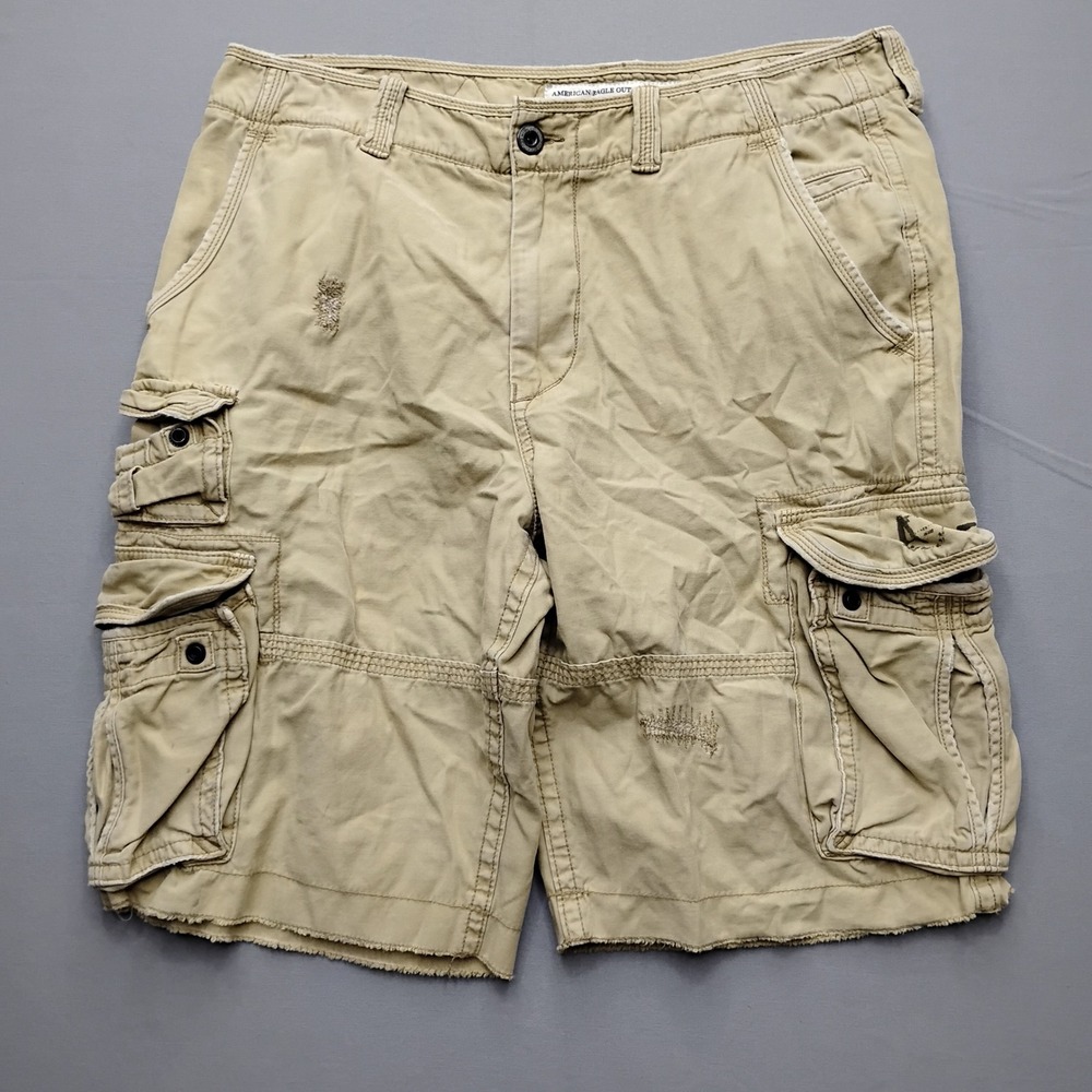 American Eagle Outfitters Longer Length Cargo Shorts Khaki Tan Mens 36